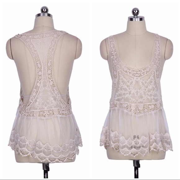 Beautiful delicate lace boho cover up top - Picture 2 of 8